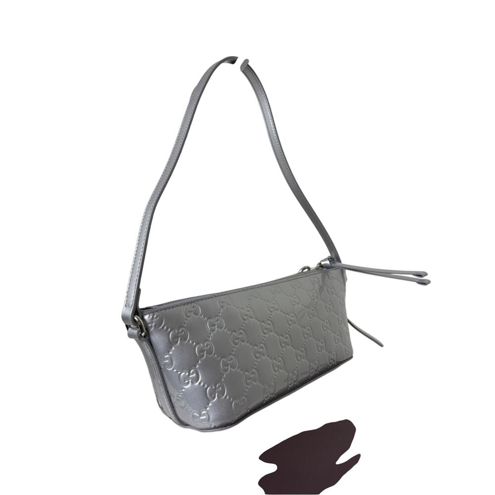 Gucci GG Emblem Metallic Silver Shoulder Bag - Picture 4 of 8